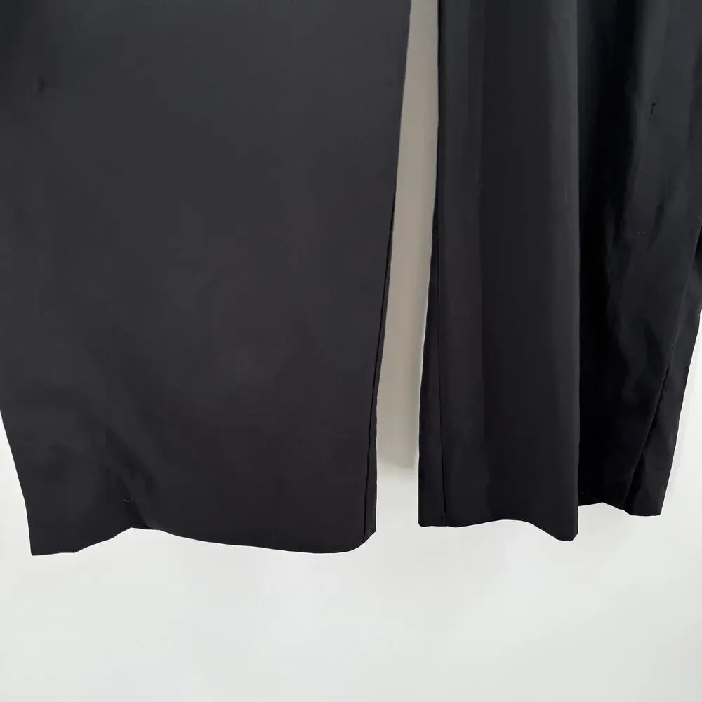 ATHLETA Pants SZ 12 Tribeca Wide Leg Cropped Black Button Hem Black Crop Zipper